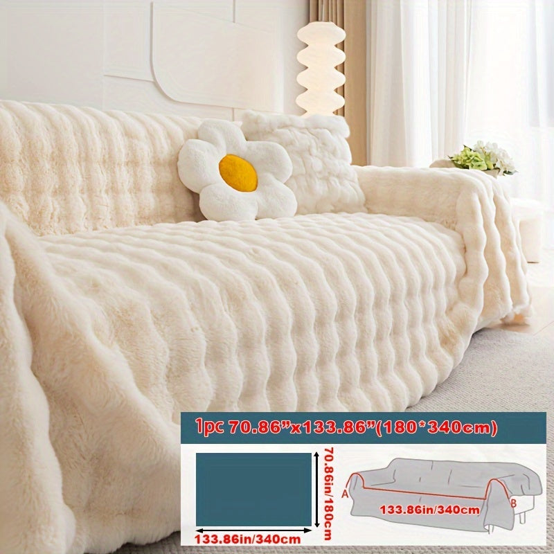 1pc Imitation Rabbit Fur Sofa Cover, Thickened Winter Plush Sofa Towel, Sofa Blanket, Anti Dirt And Pet Scratch Sofa Slide Cover, Furniture Protection Cover, Bedroom, Office, Living Room, Home Decoration Local Warehouse