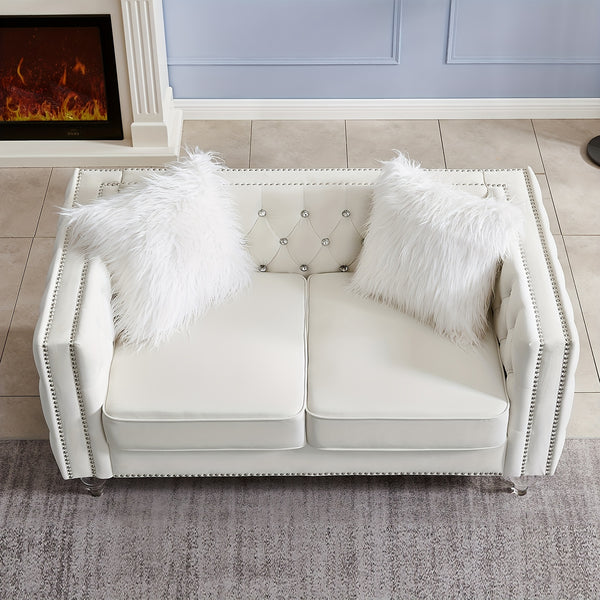 Velvet Loveseat Sofa 59 Inch Jeweled Buttons Tufted Loveseat with Acrylic Crystal Legs And 2 Pillows Modern Furniture for Living Room, Bedroom