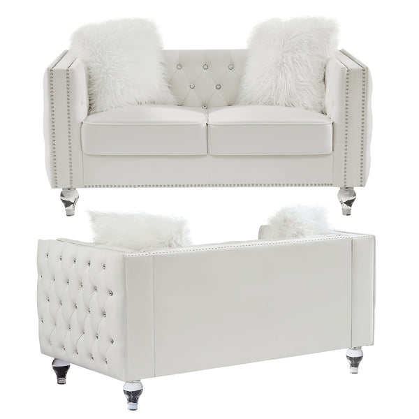 Velvet Loveseat Sofa 59 Inch Jeweled Buttons Tufted Loveseat with Acrylic Crystal Legs And 2 Pillows Modern Furniture for Living Room, Bedroom