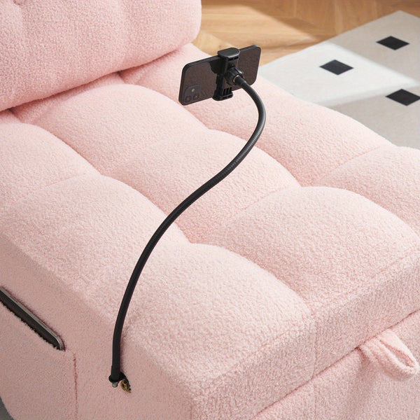 Convertible Pull-Out Sofa Bed With Phone Holder, Single Sofa Chair With Soft Teddy Velvet Fabric, Space-Saving Design, Easy Transform Into Bed For Small Spaces, Living Room, Bedroom, Office, Halloween Gift, Xmas Decor, Pink