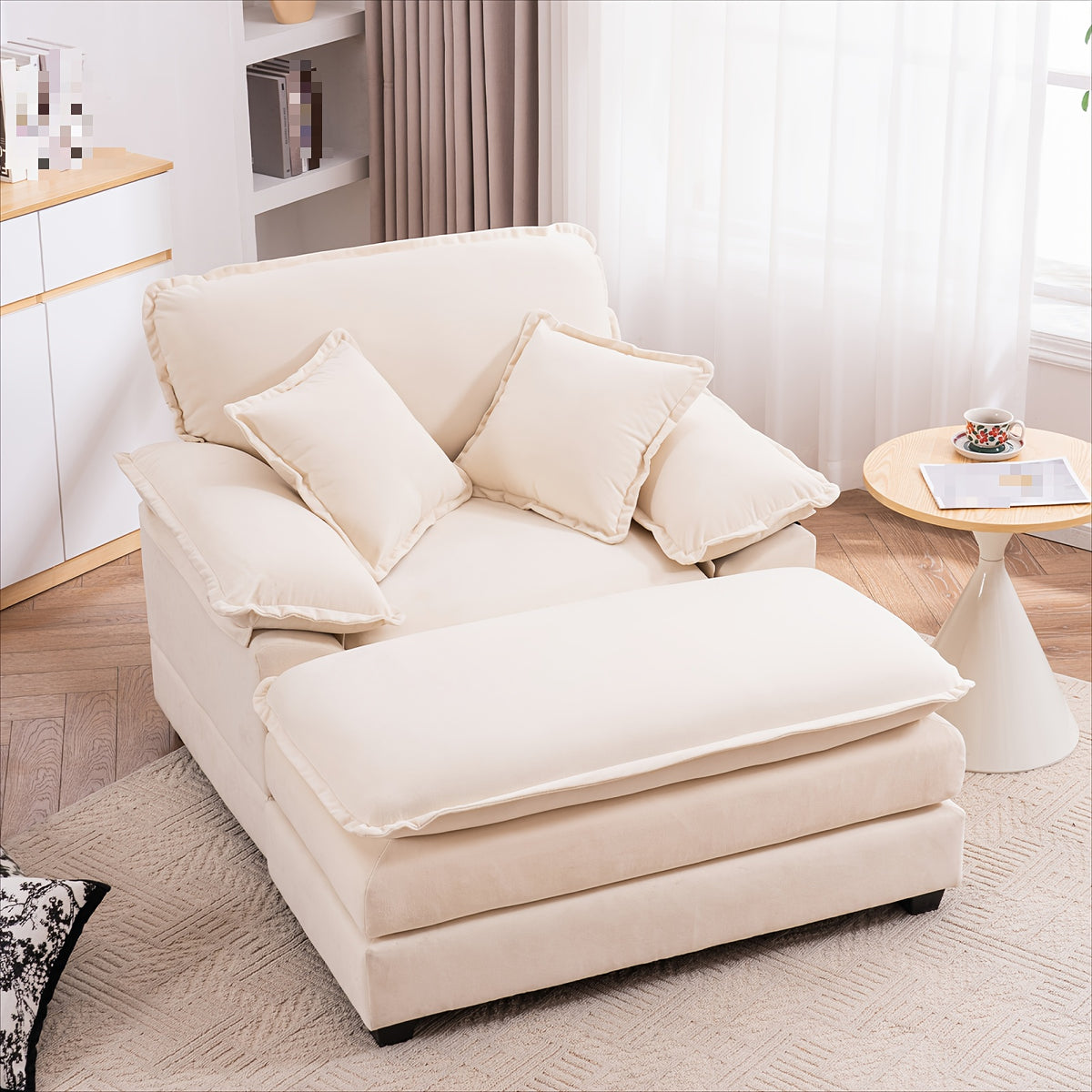 56.3 Inch Velvet Single Sofa with 2 Folding Pillows And An Ottoman, Comfort Sofa - Living Room Deep Seating Sofa for Living Room Apartment