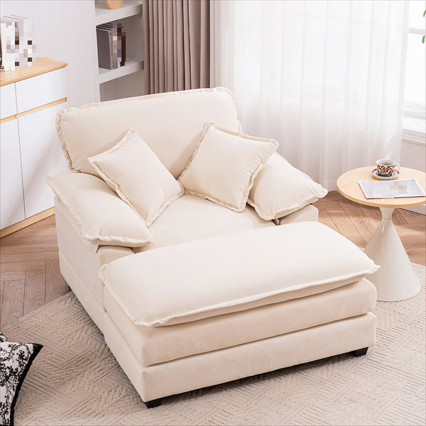 56.3 Inch Velvet Single Sofa with 2 Folding Pillows And An Ottoman, Comfort Sofa - Living Room Deep Seating Sofa for Living Room Apartment