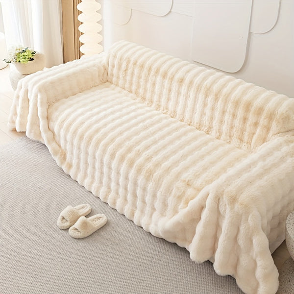 1pc Imitation Rabbit Fur Sofa Cover, Thickened Winter Plush Sofa Towel, Sofa Blanket, Anti Dirt And Pet Scratch Sofa Slide Cover, Furniture Protection Cover, Bedroom, Office, Living Room, Home Decoration Local Warehouse