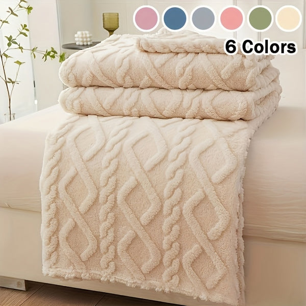 1pc Lamb Fleece Blanket - Plush Thick Warm All-Season Soft Green Flannel Throw with 3D Fashionable Design, Multifunctional for Bed, Couch & Travel, Luxury French Style Cozy Bedding in Muted Green Tones (Beige, Blue, Pink, Grey, White, Black) - Durable & E
