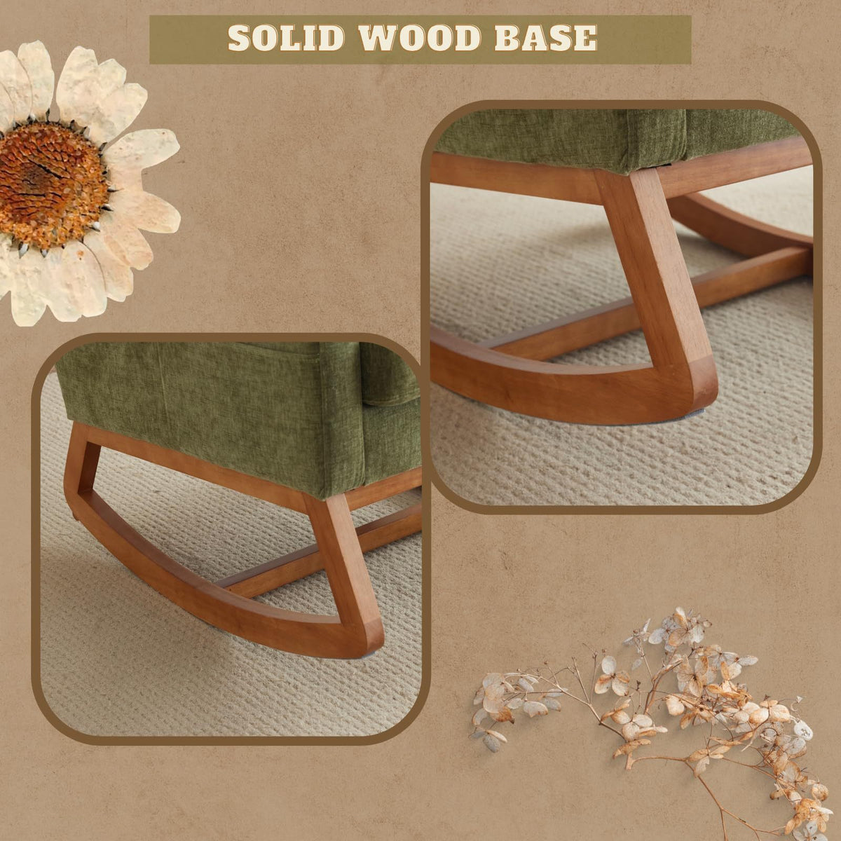 Comfortable High Back Armchair, Modern Single Sofa Rocking Chair With Solid Wooden Frame, Suitable For Living Room, Bedroom, Studio Interior