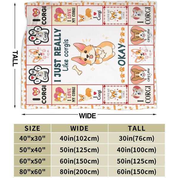 1pc Extra Large Corgi Blanket - Soft Plush Flannel Throw with Corgi Faces, Paw Prints & Bone Patterns - All-Season Couch Bedspread for Women, Girls, Corgi Lovers - Machine Washable Gift for Dog Owners (50\