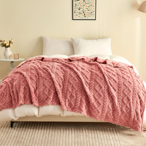 Ultra-Soft Diamond Jacquard Brushed Fleece - Cozy, Thick Plush With 3D Design | Versatile For Bed, Couch, Travel | Machine Washable | All-Season Comfort, Air Conditioning, Flannel, Multifunctional