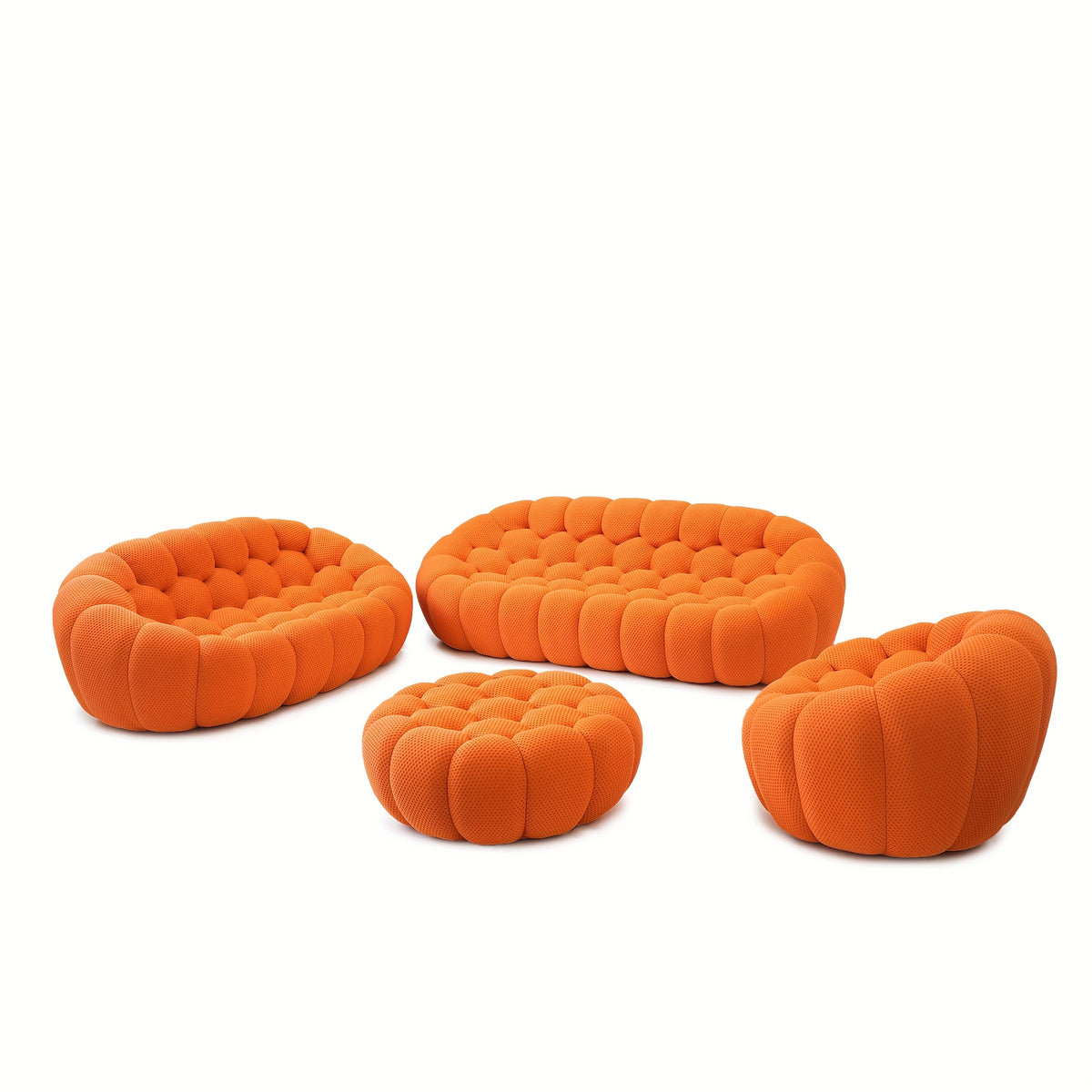 Modern Oversized Bean Bag Sofa with Ottoman - 3D Knitted Fabric, Orange, Football-Shaped Design, No Assembly Required, 700 lbs Load Capacity, Perfect for Contemporary Living Rooms, Sofa for Living Room